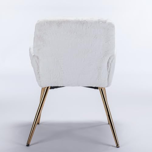 Boho High Chair, Sofa Recliner Chair 2PCS Fur Foam White Seat Height 18.8" Living Room Bedroom Dining Rooms Garden Patio Chairs for Women