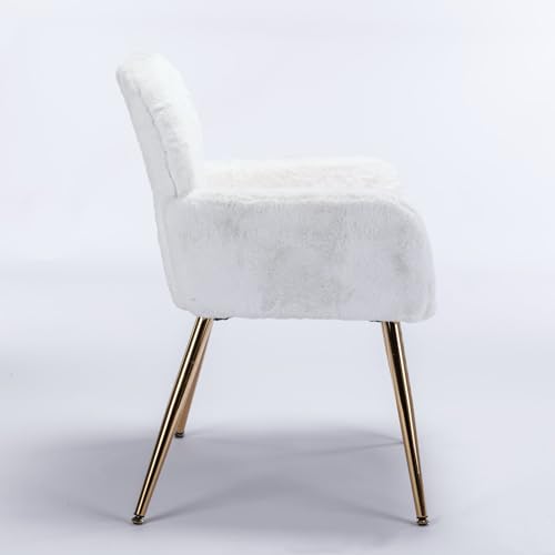 Boho High Chair, Sofa Recliner Chair 2PCS Fur Foam White Seat Height 18.8" Living Room Bedroom Dining Rooms Garden Patio Chairs for Women