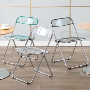 Foldable Dining Chair Comfy Side Chair with Transparent Acrylic Seat and Sturdy Metal Legs for Kitchen Living Room Bedroom, Guest Room, Cafe Restaurant Milk-Tea Shop