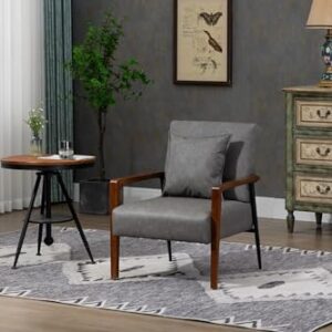 Wycian Counter Height Chairs, Dining Chair Seat Pu Leather Grey with Removable Cushion Seat Height 15.7" for Living Room Bedroom Dining Rooms Garden 1PC