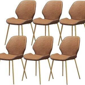 Chairs Modern Dining Chairs Set of 6 PU Leather High Back Padded Soft Seat Sturdy Metal Legs for Living Room Dining Chairs (Color:Brown)