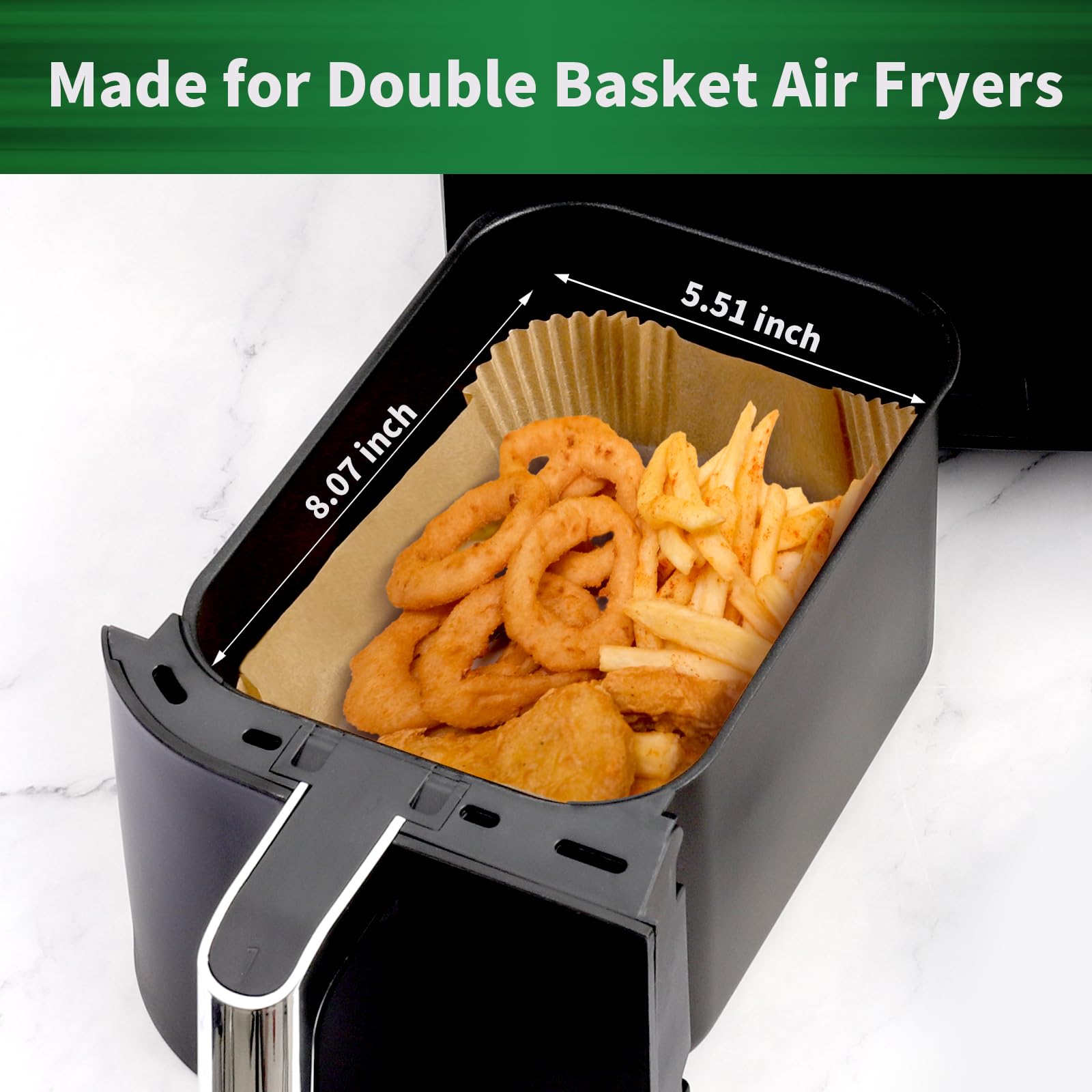 SIUDANGKA Air Fryer Liners Disposable, 100 pcs Rectangle Air Fryer Parchment Paper Sheets Air Fryer Accessories for Ninja DZ201/DZ401/DZ550/SL401 2 Basket Air Fryer COSORI 9Qt Dual Air Fryer