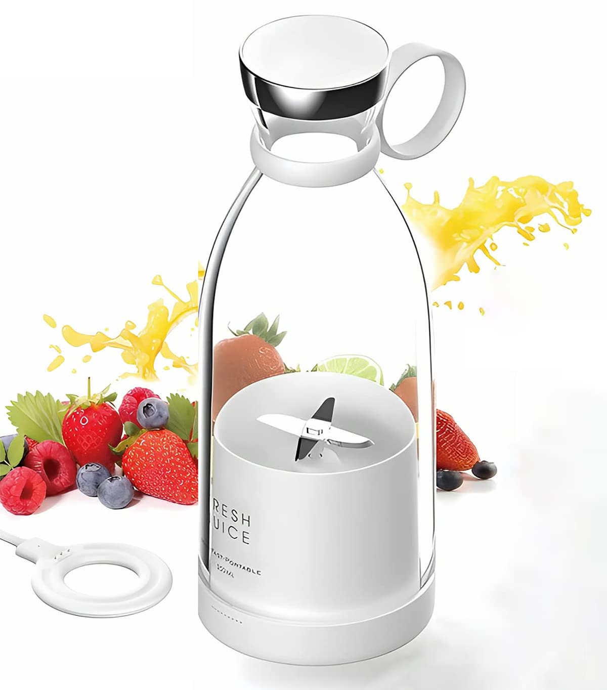 Personal Size Blenders, Portable Blender, USB Blender, Smoothie Mini Blender, 350ml Fresh Juice Blender for Home, Travel, Office, Gym (White)