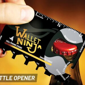 Wallet Ninja Multitool Card – 18 in 1 Credit Card Size Multi-Tool for Quick Repairs, EDC Survival Gear, Bottle Opener, Camping – Cool Gadget and Stocking Stuffer (Black)