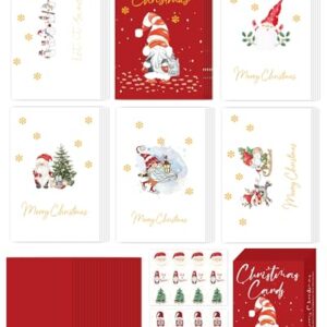 RINOLY Set of 24 Gnome Christmas Cards Boxed with Envelopes and Stickers,Gold Foil Christmas Gnome Cards,6 Assorted Designs Holiday Cards,Bulk Christmas Greeting Cards- 4x6 inch