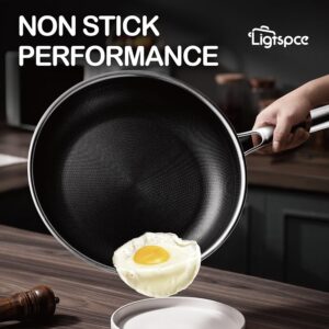 LIGTSPCE Non Stick Frying Pans,Hybrid 10 inch Frying Pans Nonstick,PFOA Free Cookware,non stick Stainless Steel Skillets,Dishwasher and Oven Safe, Works on Induction,Ceramic and Gas Cooktops