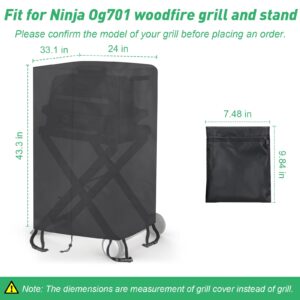 Grill Cover for Ninja Og701 Woodfire Grills with Stand - Heavy Duty 420D Oxford Fabric, Waterproof and Fade Resistant BBQ Cover, 33.1" x 24" x 43.3", Black - Cover Only