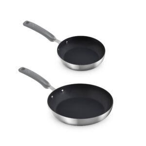 zakarian by dash trupro nonstick stainless steel 8" + 10" fry pan set- grey