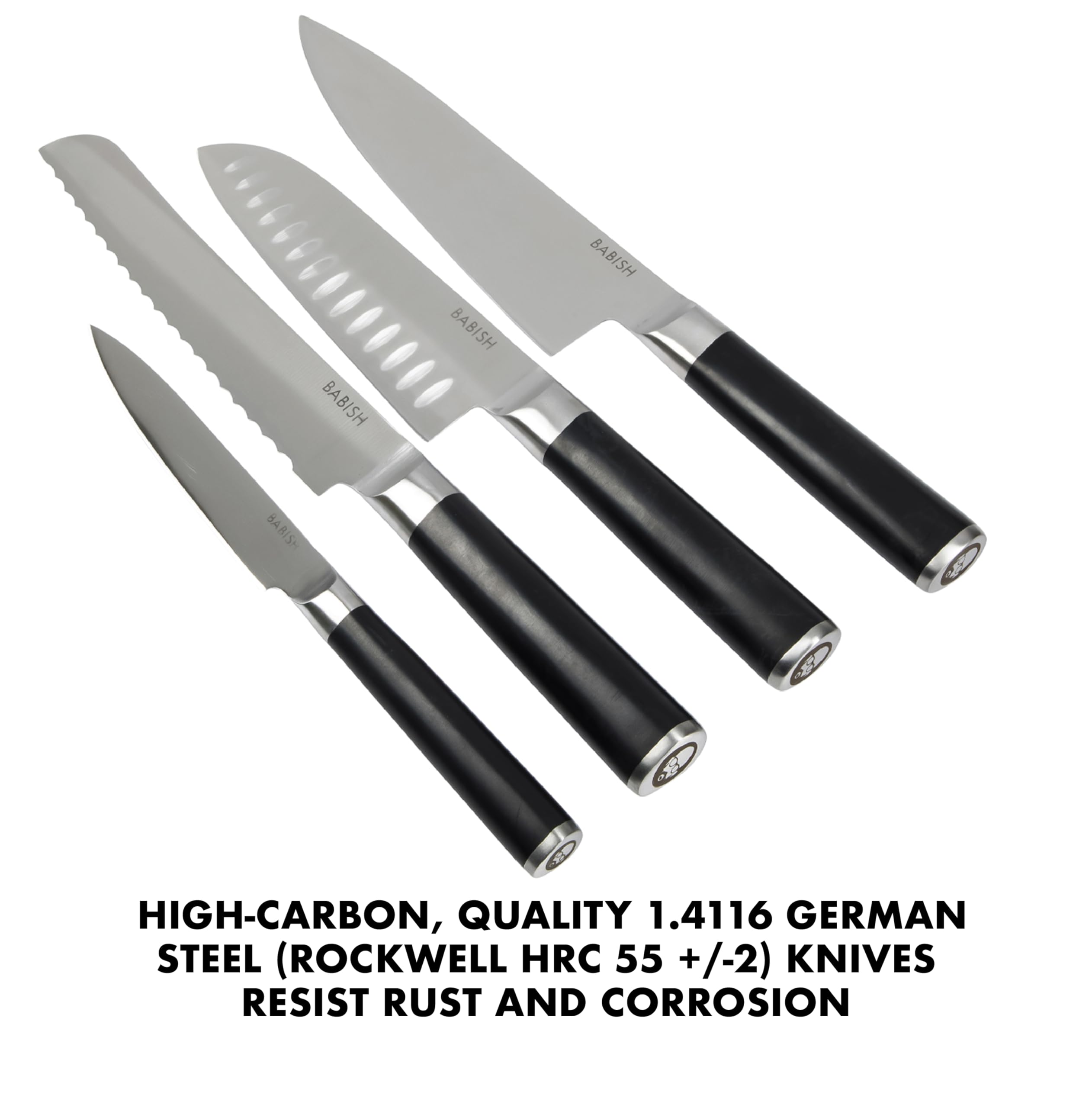 Babish 5 Piece 1.4116 German Steel Magnetic Forged Kitchen Knife Block Set