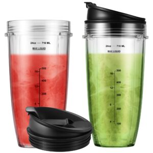 2-Pack 24oz Ninja Blender Cups with Sip & Seal Lid Blender Replacement Parts Compatible with Nutri Ninja Auto IQ Series Blenders BL450 BL454 BL456 BL480 BL481 BL482 BL490 BL640 BL642 BL682