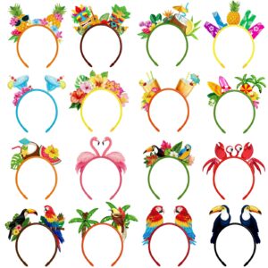 Capoda 16 Pieces Hawaiian Party Headband Felt Luau Party Head Boppers Flamingo Pineapple Palm Tree Tiki Aloha Boppers for Hawaiian Party Favors Tropical Party Accessories Summer Beach Party Supplies