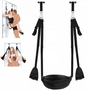 BDSM Door Sex Swing with Seat, Bondage Slave Newest Leather Soft Plush Sex Slings with Adjustable Straps, Hanging Door Handcuffs Leg Restraints Spreader Adult Sex Toys for Couple, Holds up to 300lbs