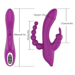 G-Spot Rabbit Anal Dildo Vibrator - 3 in 1 Adorime Adult Sex Toys with 7 Vibrating Modes for Women, Silicone Waterproof Rechargeable Clitoris Vagina Stimulator Massager Sex Things for Solo or Couples