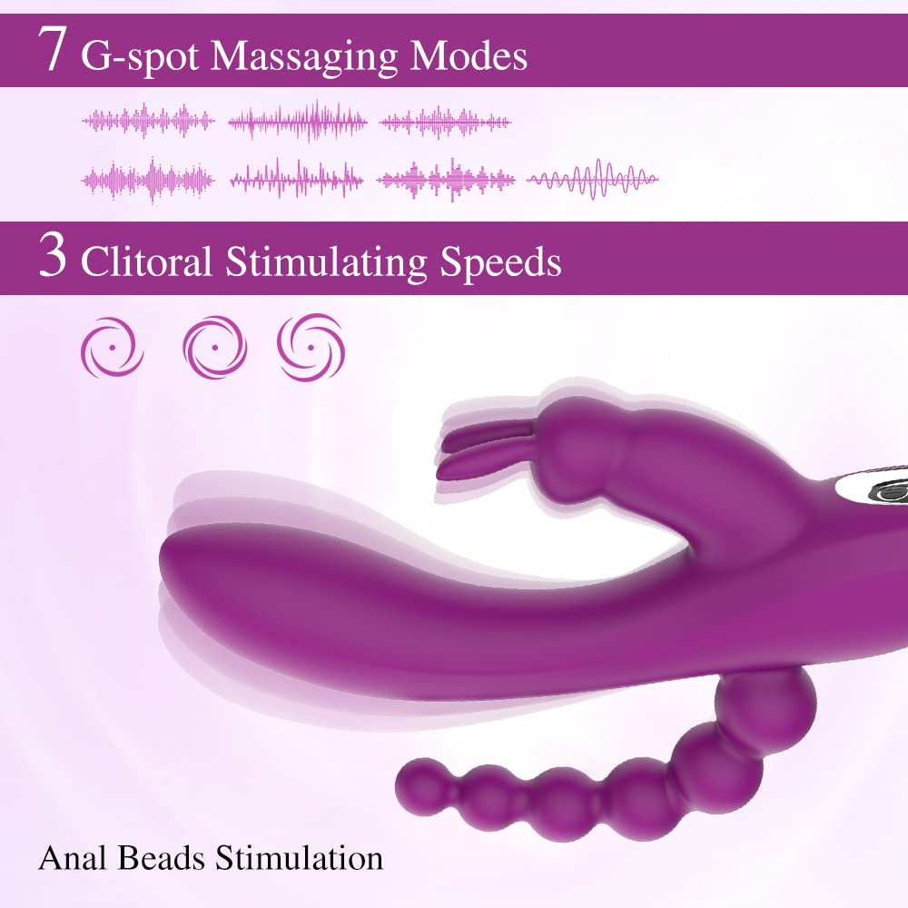 G-Spot Rabbit Anal Dildo Vibrator - 3 in 1 Adorime Adult Sex Toys with 7 Vibrating Modes for Women, Silicone Waterproof Rechargeable Clitoris Vagina Stimulator Massager Sex Things for Solo or Couples