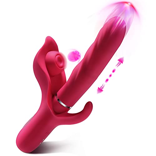 Thrusting Dildo Vibrator Sex Toys - 3-in-1 Rabbit Vibrator with 10 Thrusting & 10Flapping & 10 Vibration Modes, Adult Sex Toys Games for Women Couples Pleasure