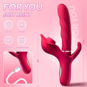 Thrusting Dildo Vibrator Sex Toys - 3-in-1 Rabbit Vibrator with 10 Thrusting & 10Flapping & 10 Vibration Modes, Adult Sex Toys Games for Women Couples Pleasure