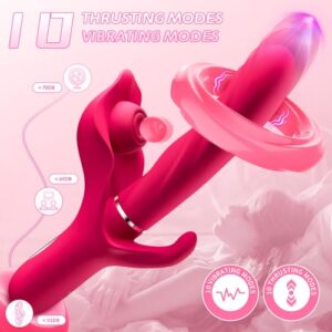 Thrusting Dildo Vibrator Sex Toys - 3-in-1 Rabbit Vibrator with 10 Thrusting & 10Flapping & 10 Vibration Modes, Adult Sex Toys Games for Women Couples Pleasure