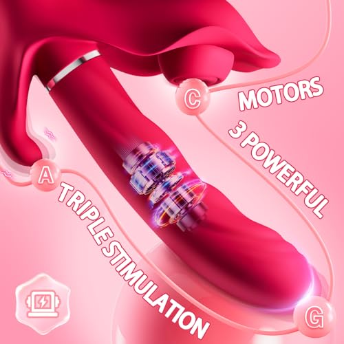 Thrusting Dildo Vibrator Sex Toys - 3-in-1 Rabbit Vibrator with 10 Thrusting & 10Flapping & 10 Vibration Modes, Adult Sex Toys Games for Women Couples Pleasure