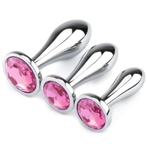 anal butt plug, 3pcs set metal anal butt plug sex toys with crystal diamond beginner anal toys for adult unisex (pink)