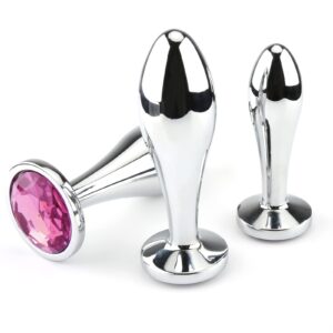 Anal Butt Plug, 3Pcs Set Metal Anal Butt Plug Sex Toys with Crystal Diamond Beginner Anal Toys for Adult Unisex (Pink)