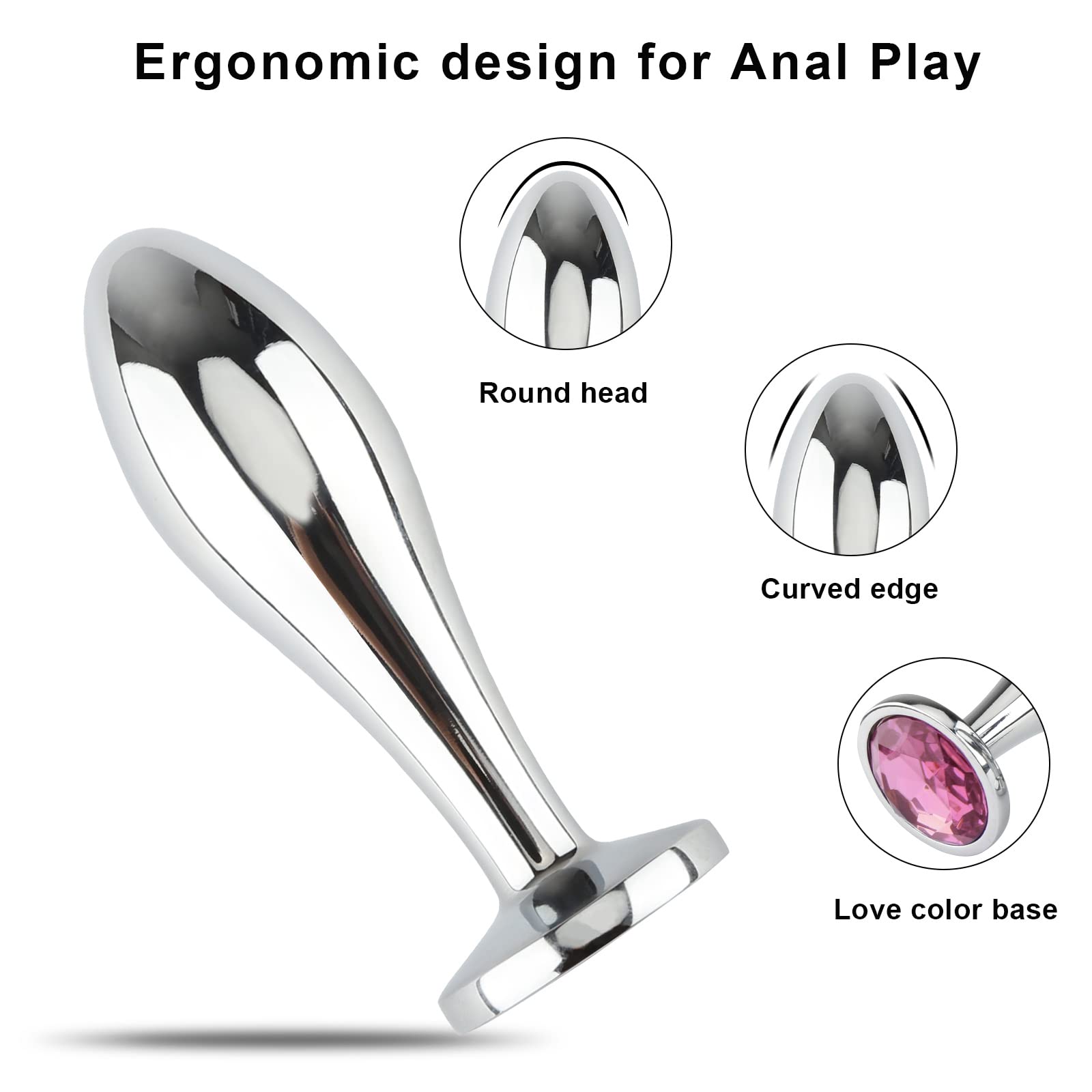 Anal Butt Plug, 3Pcs Set Metal Anal Butt Plug Sex Toys with Crystal Diamond Beginner Anal Toys for Adult Unisex (Pink)