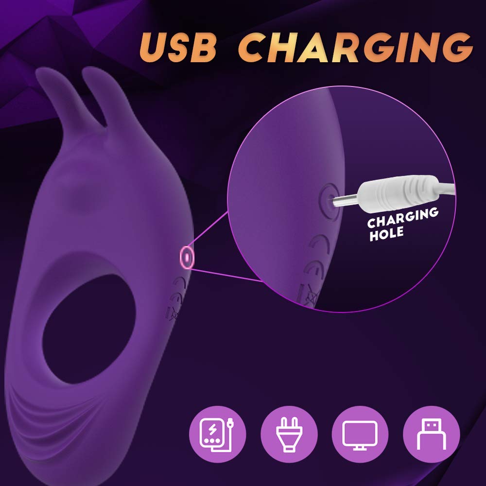 Vibrating Cock Ring with Rabbit Design, Rechargeable Penis Ring Vibrator with 9 Vibration Modes, TIVINO Silicone Male Sex Toy for Man and Couple Play