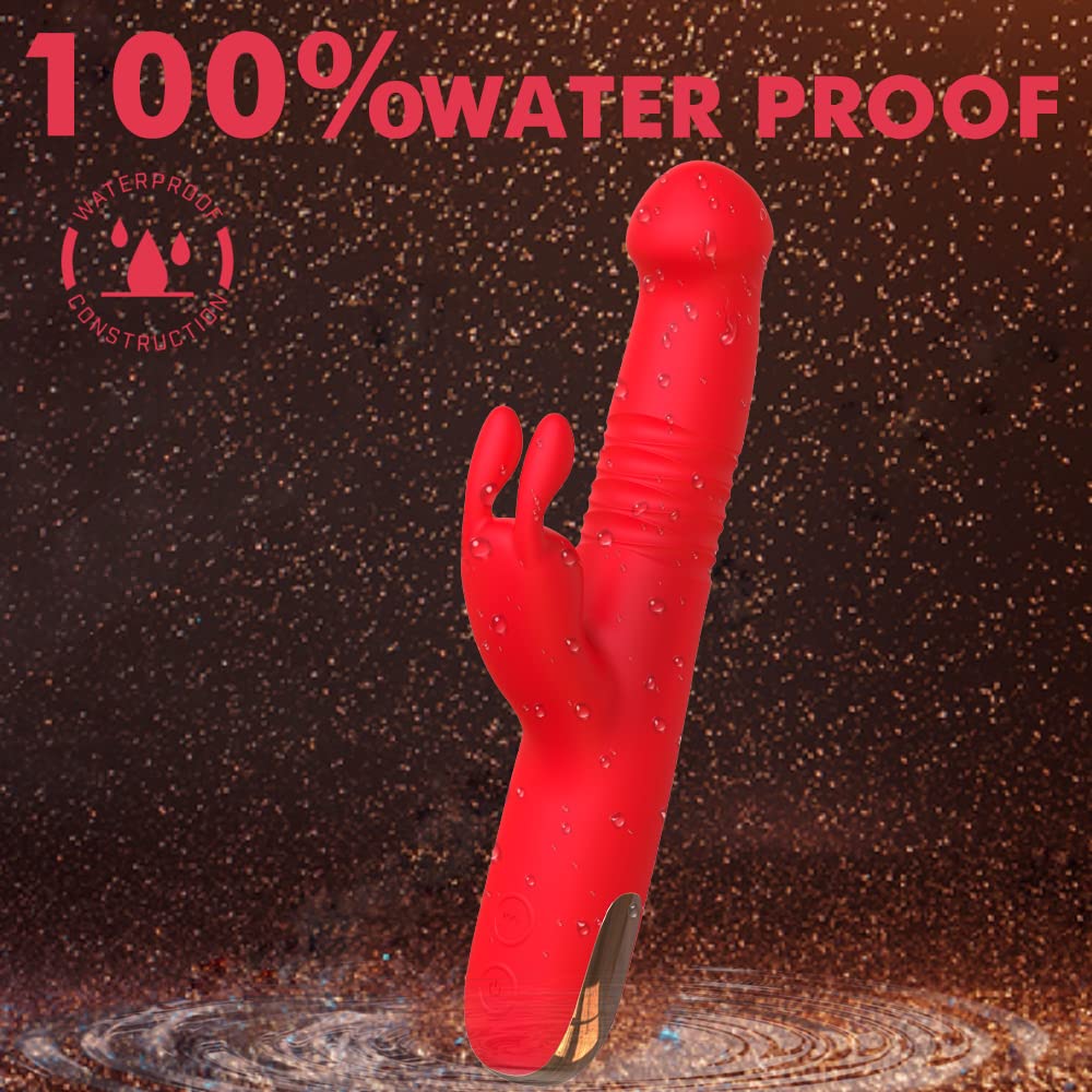 Thrusting Rabbit G-Spot Clitoral Rose Vibrator Realistic Glans Dildo Clitoris Licking Stimulation with 10 Powerful Rotating 10 Vibration Modes Masturbation Adult Sex Toys for Women or Couple