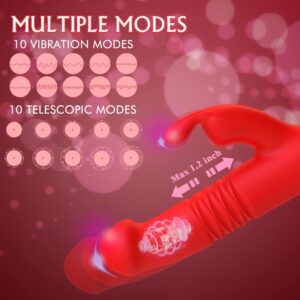 Thrusting Rabbit G-Spot Clitoral Rose Vibrator Realistic Glans Dildo Clitoris Licking Stimulation with 10 Powerful Rotating 10 Vibration Modes Masturbation Adult Sex Toys for Women or Couple