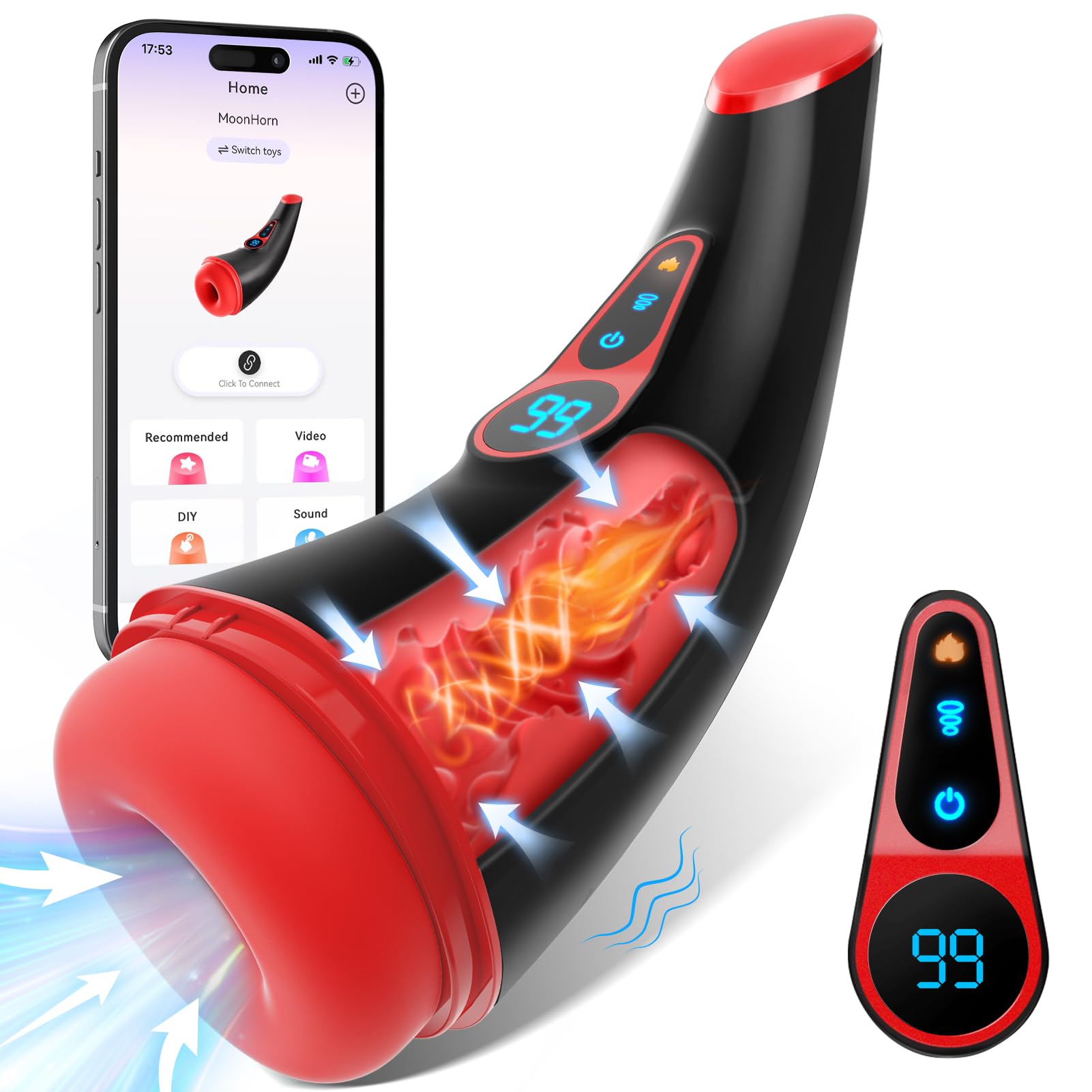 Sex Toys for Men Male Masturbator - APP Control Adult Toys Male Masturbators Penis Pump with 9 Sucking & 9 Vibrating Modes, 3D Textured Sleeve Heating Mens Sex Toy, LCD Display Pocket Pussy for Men