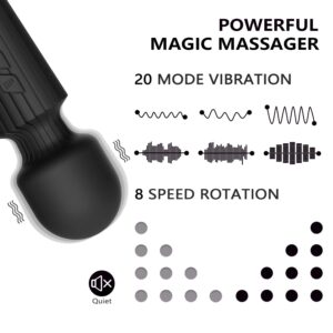 SIKXTOA Mini Vibrator, 8 Speeds 20 Patterns-G-Spot Cordless Wand Massager, Clitoral Stimulator, Dildo, Sex Toys, Rechargeable Handheld Powerful Silent Waterproof Female Adult Toys (Stripe Black)