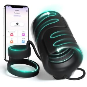 male sex toys for men vibrator, 9 vibrating stretchy male masturbator with 2 cock penis ring, app & remote control, penis trainer sex machine vibrators for men couple, adult sex toys & games stroker