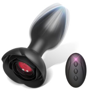 sex toys vibrating anal plug - anal sex toys prostate massager, remote control anal butt with 10 modes & rose base, waterproof silicone rose adult sex toys & games(black)