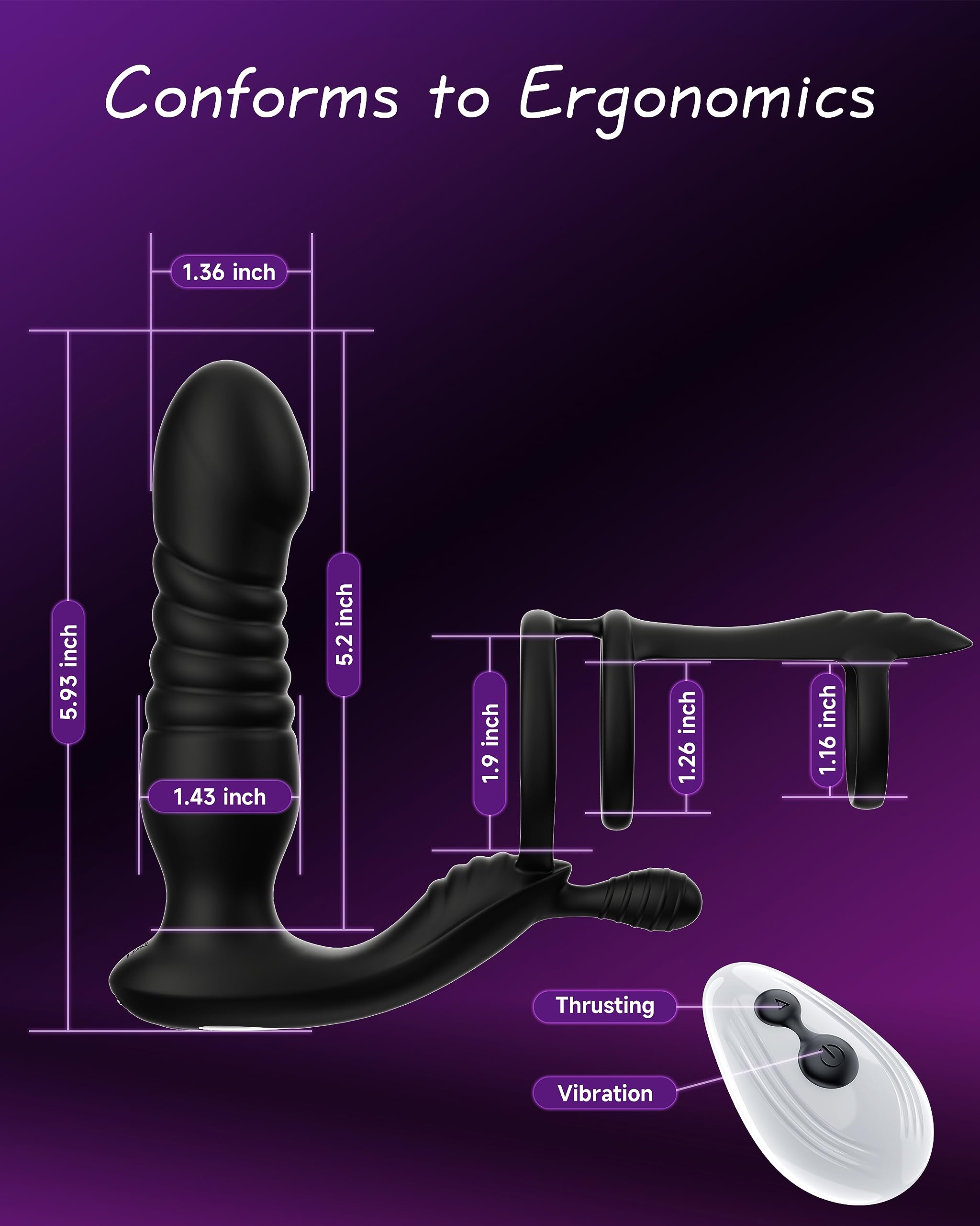 Anal Plug Vibrator with Remote Control,Male Sex Toy Thrusting Prostate Massager,10 Vibrating&7 Thrusting Modes with Penis Cock Ring