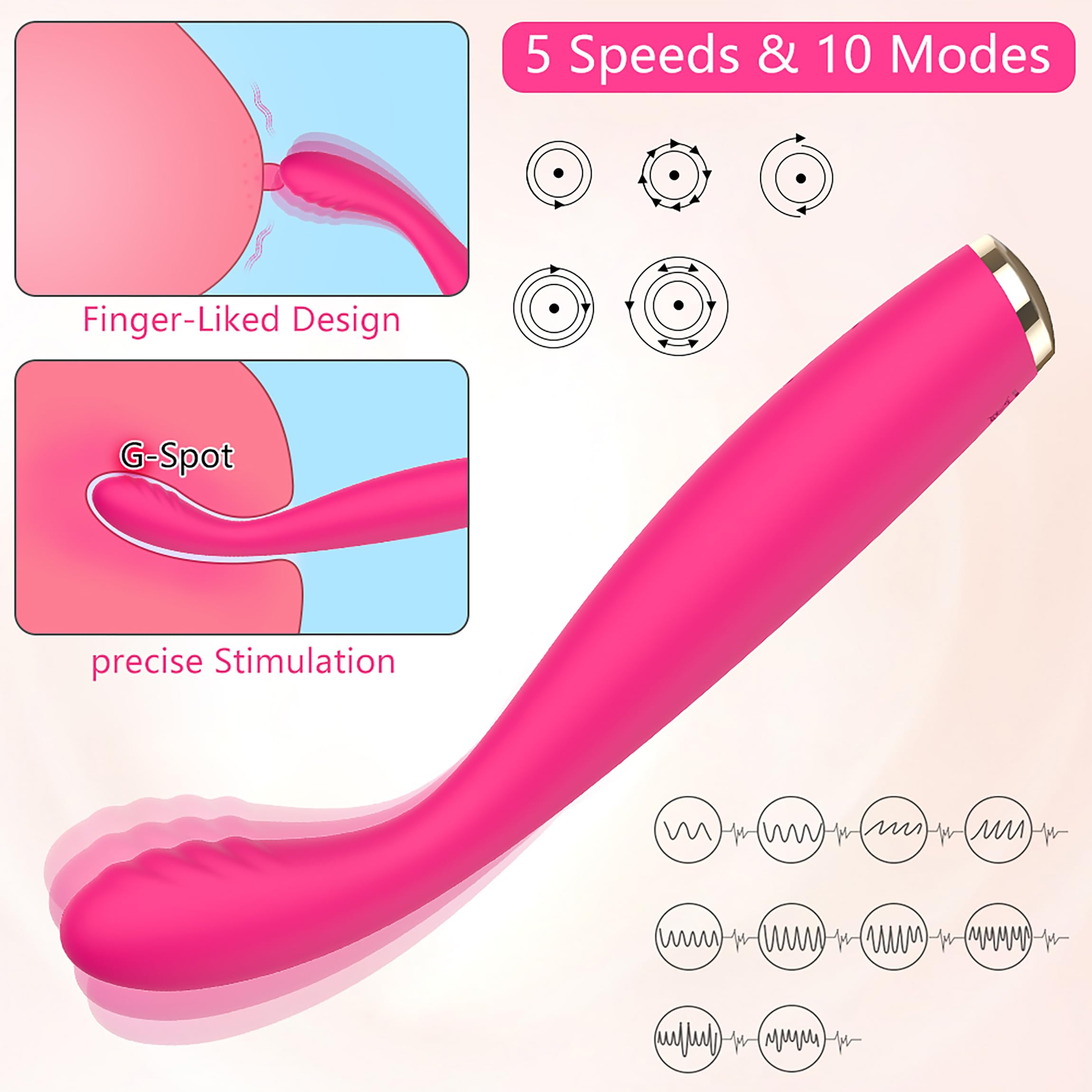 G Spot Vibrator for Women Pleasure, 10 Stimulation Modes & 5 Speeds, Banenu Finger Vibrator Sex Stimulator Tits Clits Clitoris Anal Stimulation Massager Clitoral Vibrator, Adult Sex Toy Pink