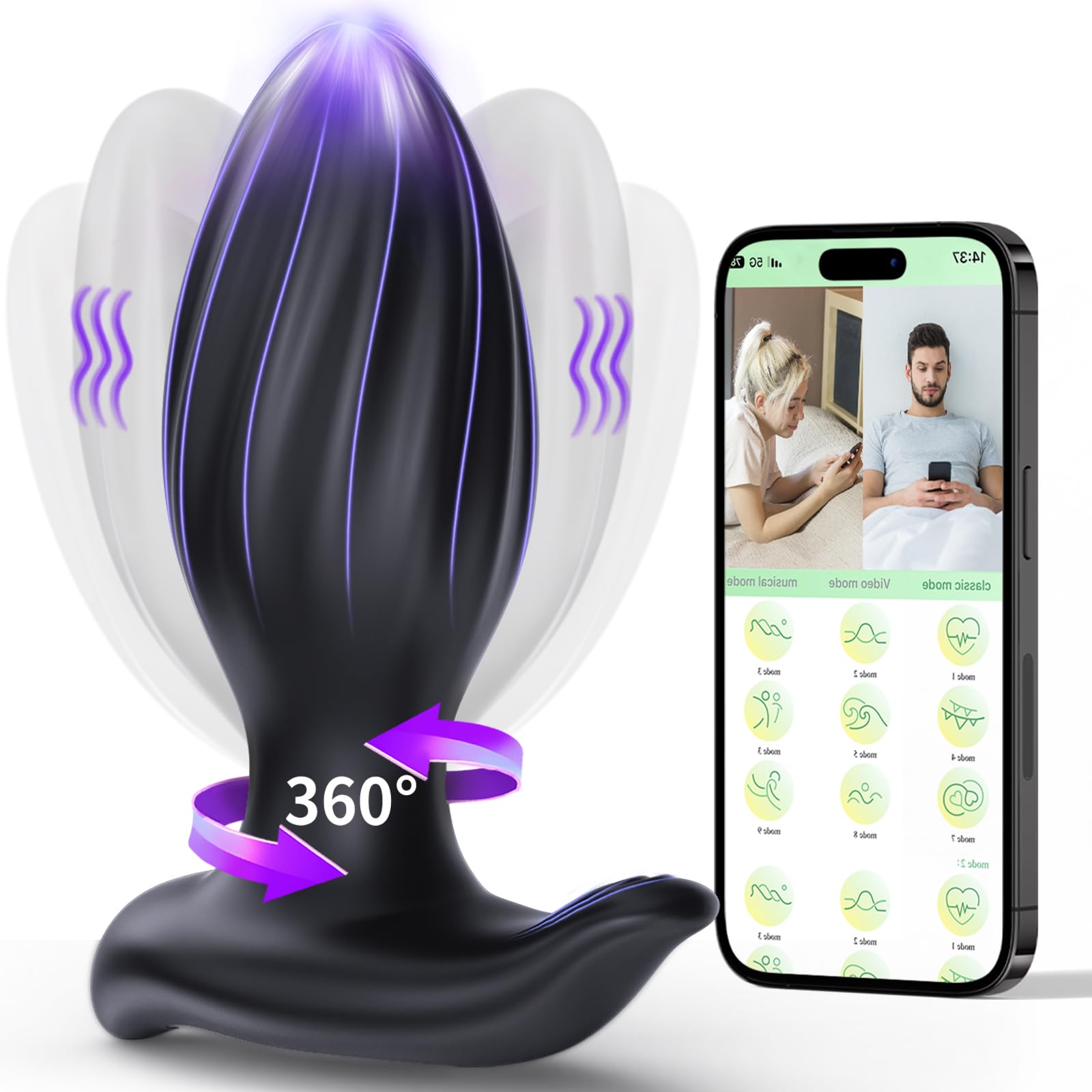 Vibrating Anal Plug Adult Sex Toys - Jrueden Rotating Anal Toys Vibrating Butt Plug with App Control 9 Vibrating Rotations, Male Sex Toys for Prostate Massage, Anal Sex Toys Vibrator for Men and Women