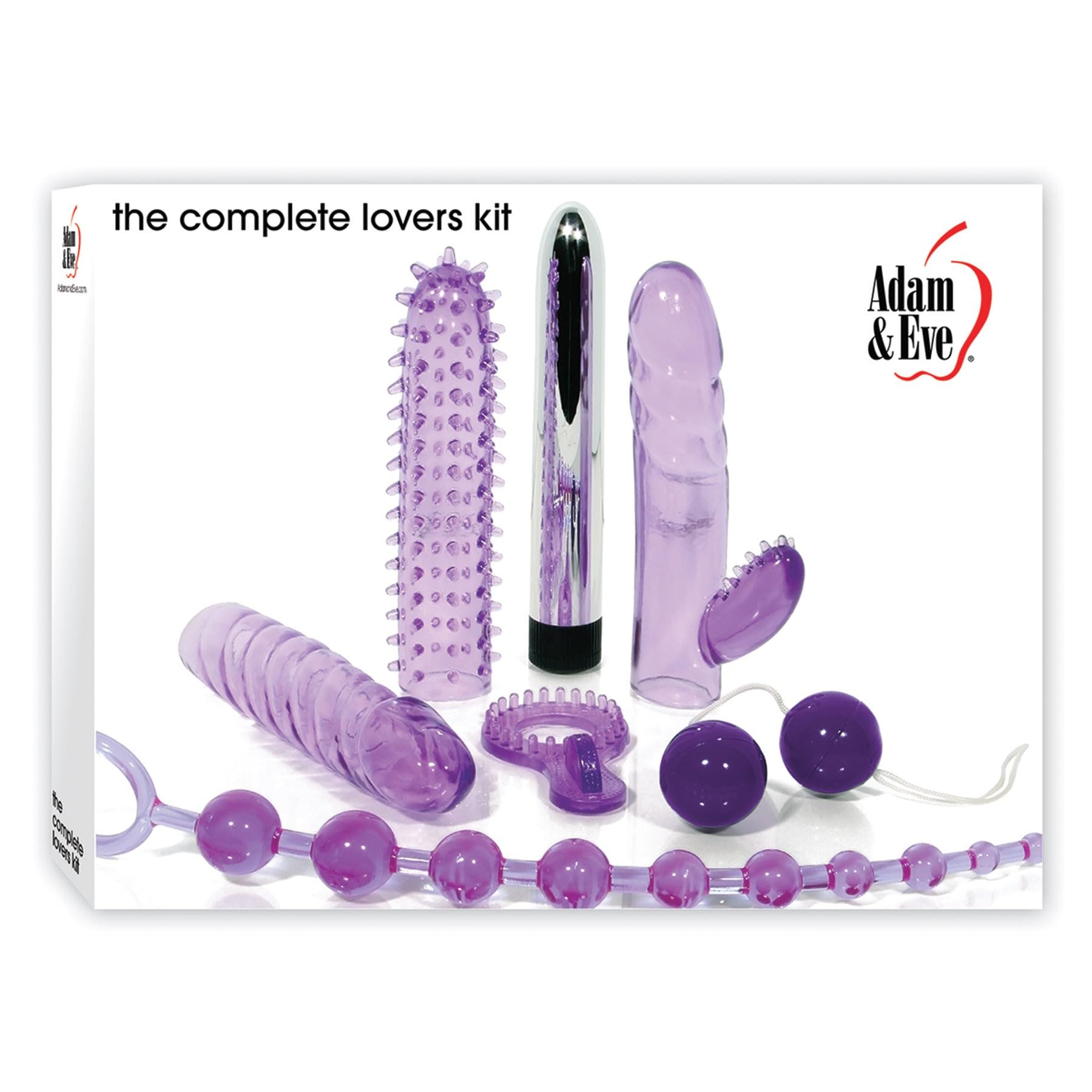 Adam & Eve Complete Lovers Kit including Beads, Sleeves, & Vibe, 7-Piece, Purple