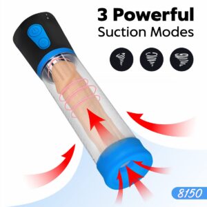 Electric Penis Vacuum Pump - Automatic Penis Enlargement Extend Pump with 3 Suction - Men Sex Toys - Pumps & Enlargers for Male Masturbation - Sex Toy Blue