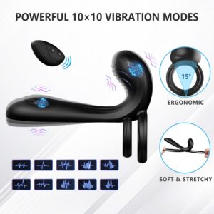 Couple Vibrator with Dual Penis Ring, 10 Vibrating Mode G Spot and Clitoris Simulator 3 in 1 Vibrating Cock Ring Male Female Adult Sex Toy with Remote Control for Men Women