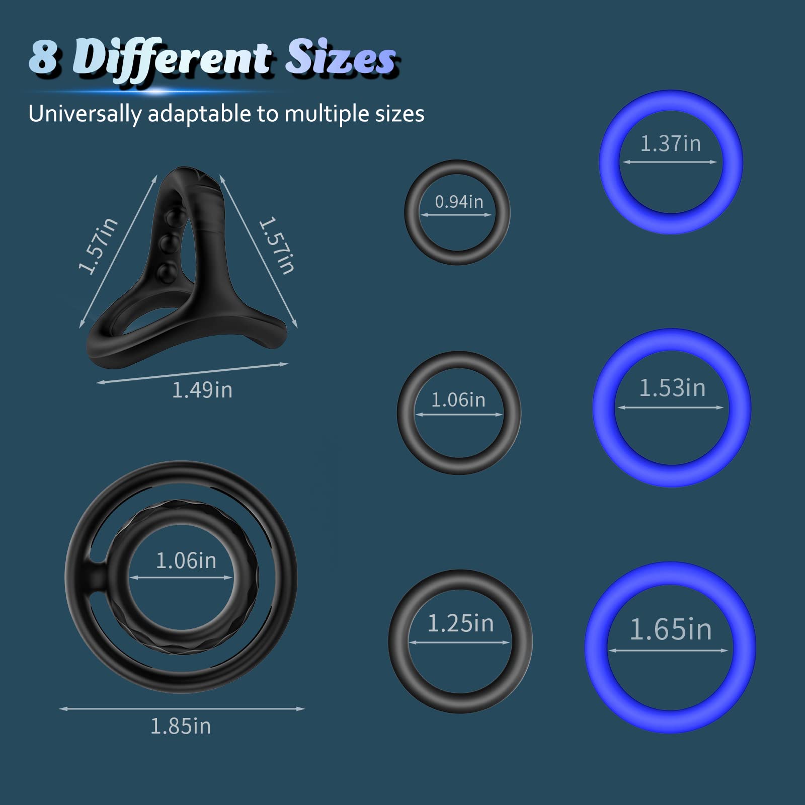 Linsecn 8 PCS Cock Ring Set Penis Ring, Silicone Cock Penis Rings for Penis Erection Enhancing and Sex Longer Lasting Stronger, Male Dildo Stretchy Adult Sex Toys Games for Men Women Couples Pleasure