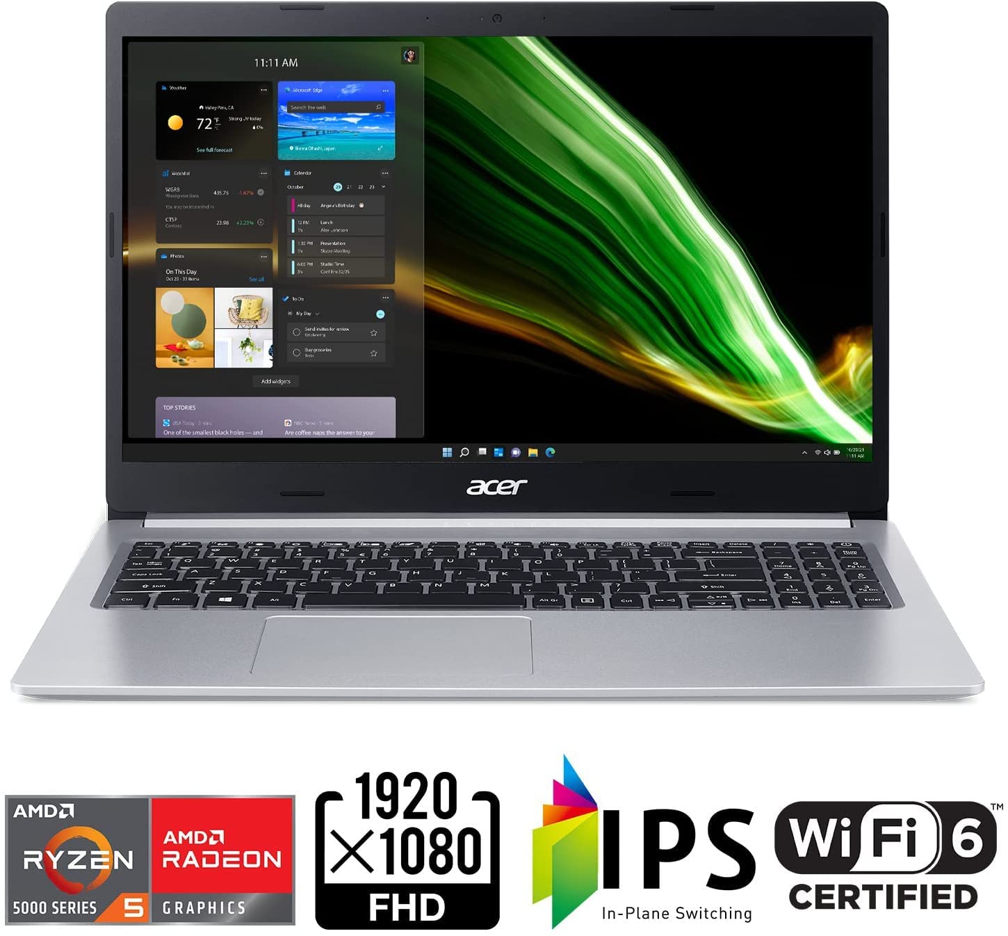 acer Aspire-A515-45-R74Z Laptop 2022 New, 15.6" 1920x1800 IPS ~ AMD Ryzen 5 5500U 6-Core ~ AMD Radeon Graphics ~ 16GB DDR4~512GB SSD ~ Backlit Keyboard ~ Wi-Fi 6 ~ Win10 Home WWC 32GB USB