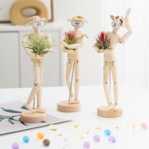 Melphoe 3 Pack Air Plant Holder Wooden Jointed Mannequin Tabletop Flexible Shape Adjustable Pose & DIY Accessories Decor Planter Tillandsia Air Fern Display Stand for Home, Office (3pack)