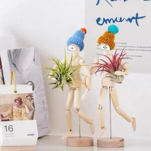 Melphoe 3 Pack Air Plant Holder Wooden Jointed Mannequin Tabletop Flexible Shape Adjustable Pose & DIY Accessories Decor Planter Tillandsia Air Fern Display Stand for Home, Office (3pack)