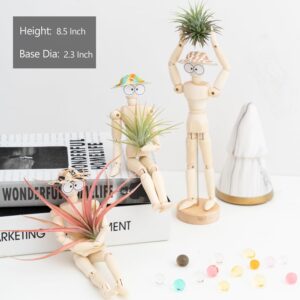 Melphoe 3 Pack Air Plant Holder Wooden Jointed Mannequin Tabletop Flexible Shape Adjustable Pose & DIY Accessories Decor Planter Tillandsia Air Fern Display Stand for Home, Office (3pack)