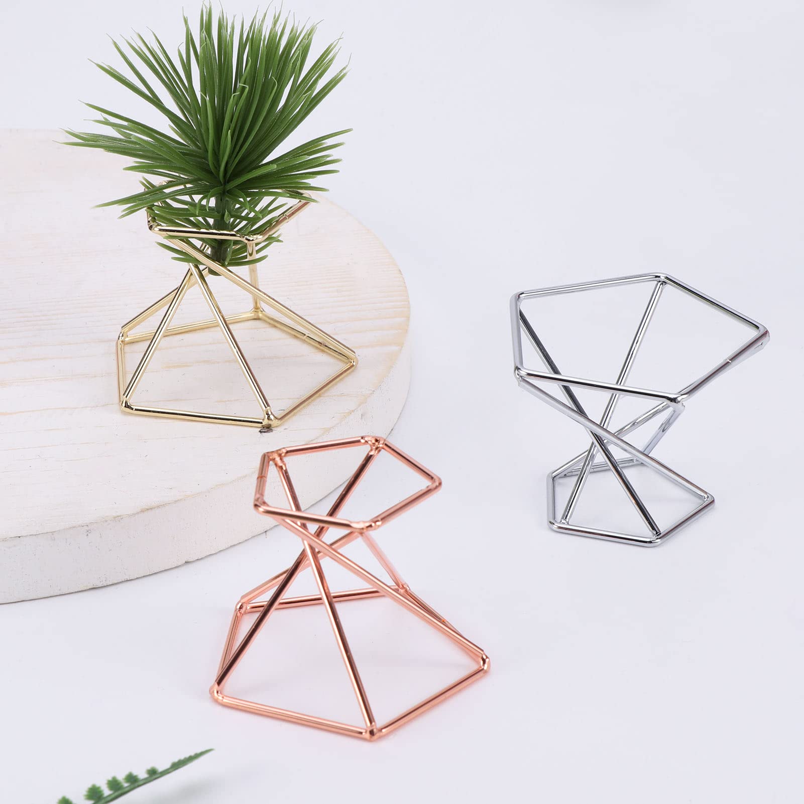 6pcs/Pack Air Plant Holders,Wire Metal Plants Stand Planter Shelves,Airplant Container Tillandsia Holder,Geometric Tabletop Decor for Home Office(Rose Gold+Gold+Silver)