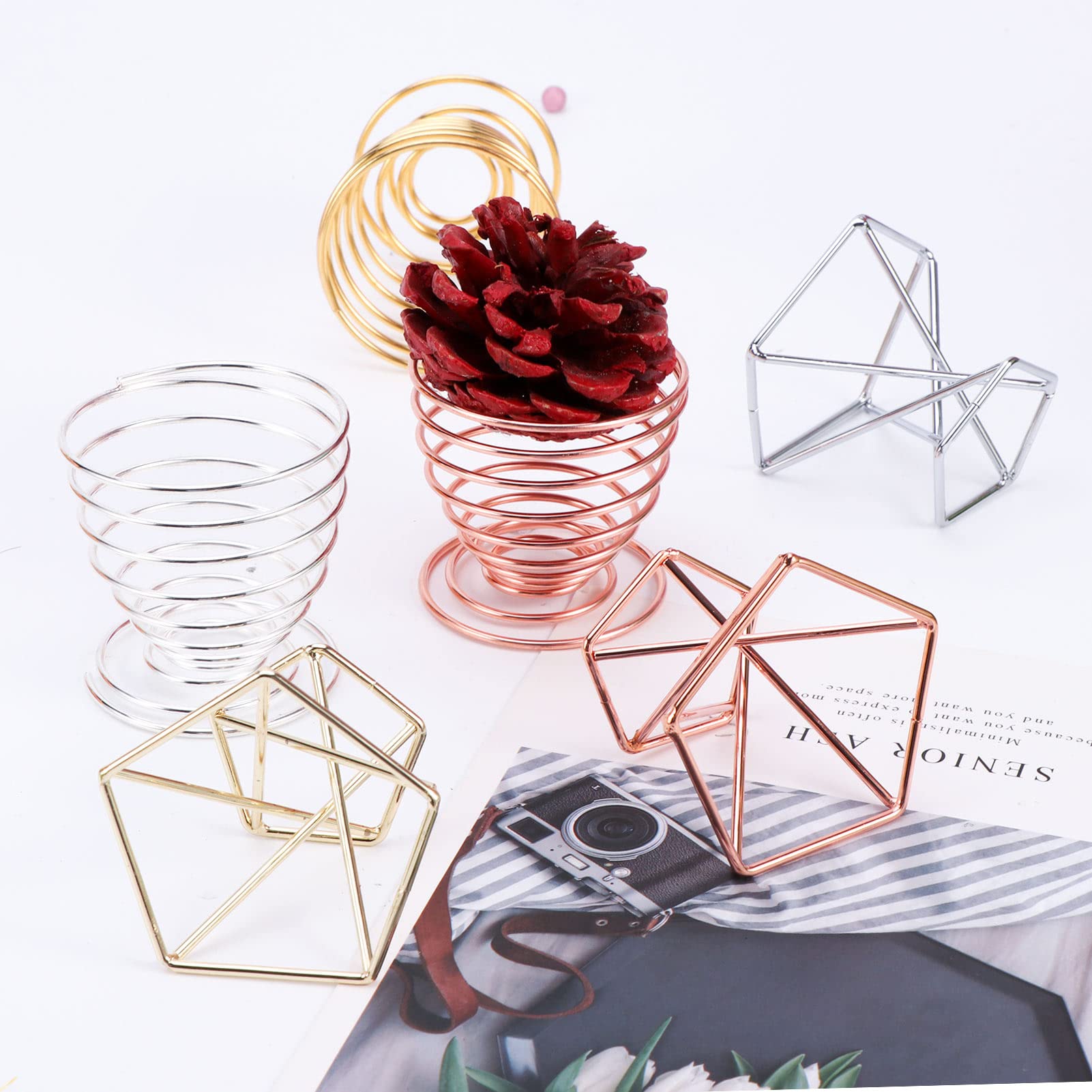 6pcs/Pack Air Plant Holders,Wire Metal Plants Stand Planter Shelves,Airplant Container Tillandsia Holder,Geometric Tabletop Decor for Home Office(Rose Gold+Gold+Silver)