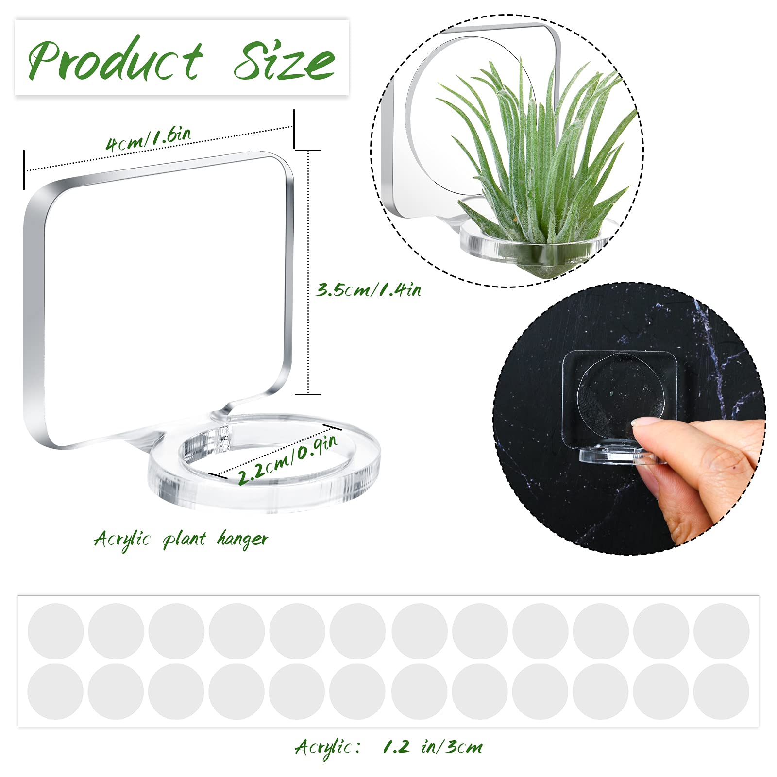 24 Pcs Air Plants Holder, Acrylic Air Plant Hanger with Mounting Tape for Hanging Air Plants on Glass Display Home Decoration, Plants Not Included