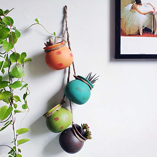 4PCS 4.0 Inch Hanging Succulent Planters Dangling Ceramic Pot Wall or Ceiling Mount Hanging Ceramic Plant Pot Hanging Planter Hanging Pendant Hanging Basket Succulent Planter/Succulent Cactus/