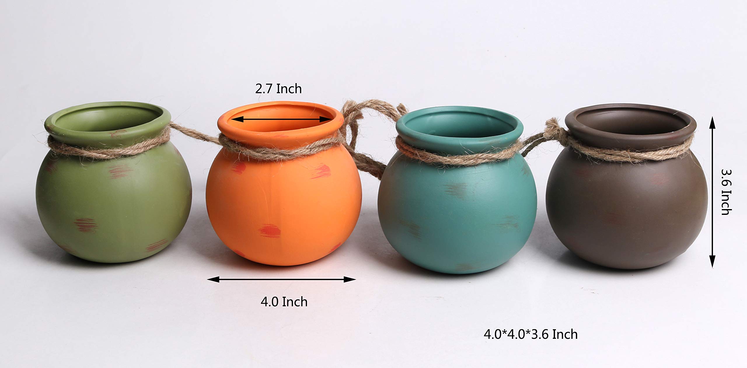 4PCS 4.0 Inch Hanging Succulent Planters Dangling Ceramic Pot Wall or Ceiling Mount Hanging Ceramic Plant Pot Hanging Planter Hanging Pendant Hanging Basket Succulent Planter/Succulent Cactus/