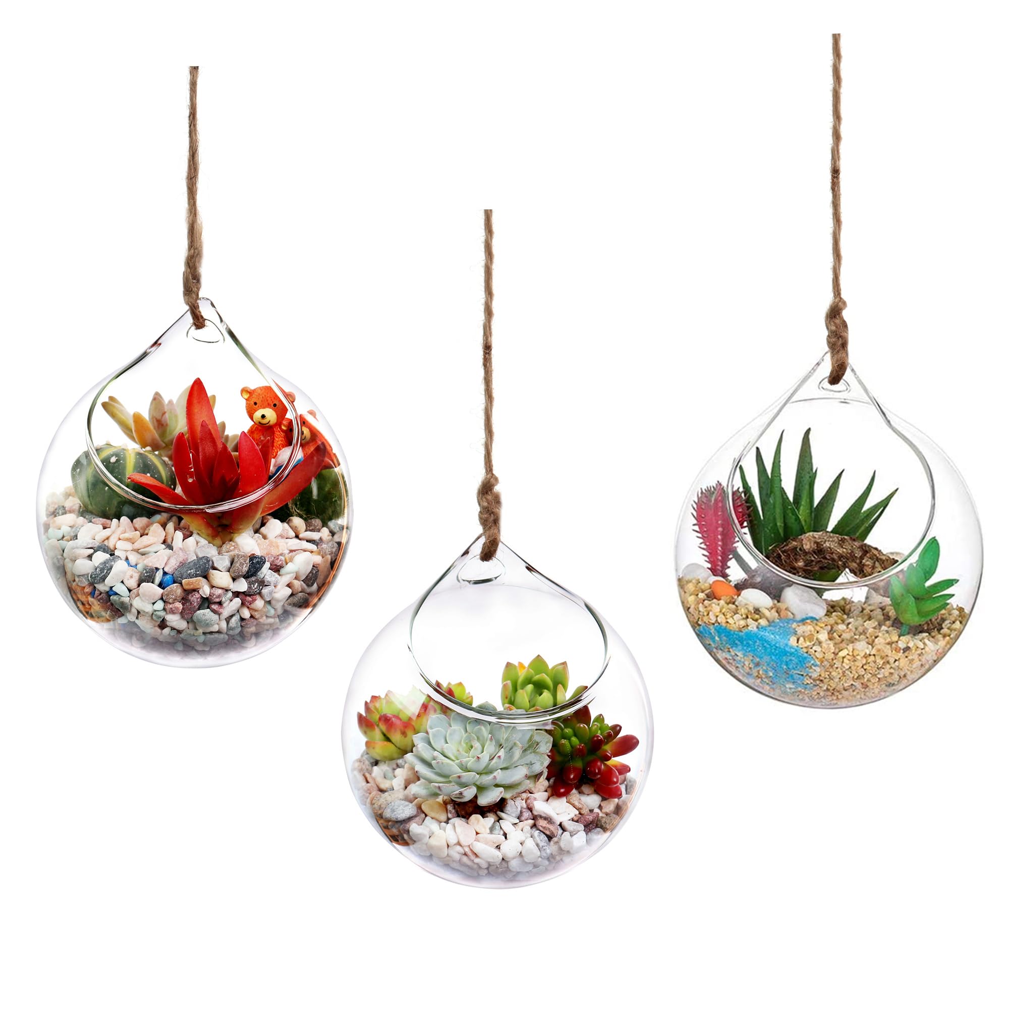 Ivolador Hanging Plants Glass Terrarium Container 4.7 Inches Air Plant Holder Succulents Globe Shape Home Garden Décor- 3 PCS