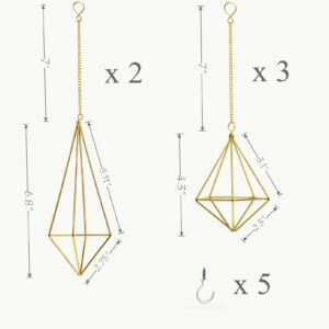 Geometric Hanging Tillandsia Holder Gold Metal Air Plants Holders Hanging for House Decor Living Room,Small Plant Holders Indoor Hanging,Plant Lover Gifts (5Pcs)